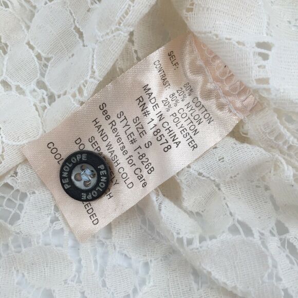 Penelope Lace Front Sleeveless Chambray Button Front Blouse Small Blue White Top - Picture 6 of 6